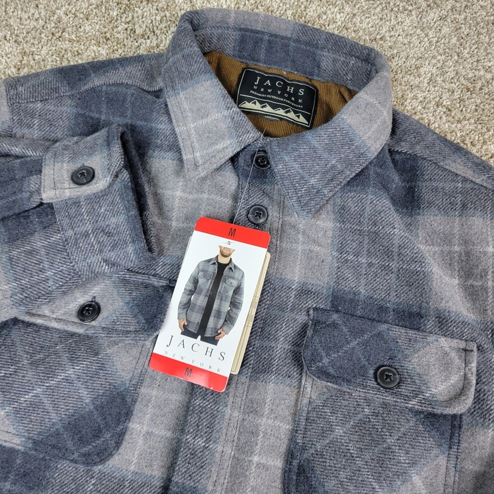 NWT Jachs New York Mens Medium Gray Plaid Sherpa Lined Button‎ Up Wool Blend